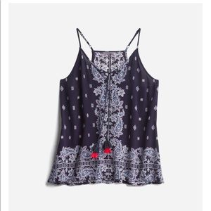 Stitch Fix tank top with lovely pattern and tie with tassels.